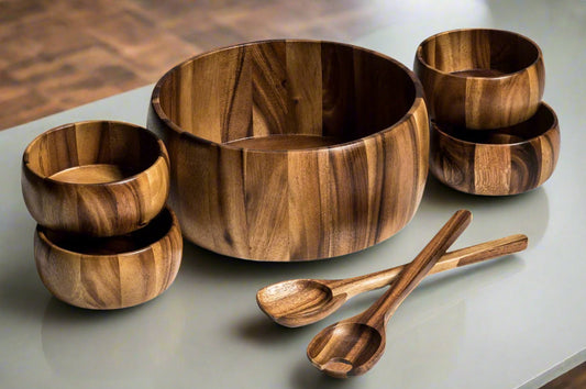 Extra Large Salad Bowl with Servers and 4 Individuals - 332C7
