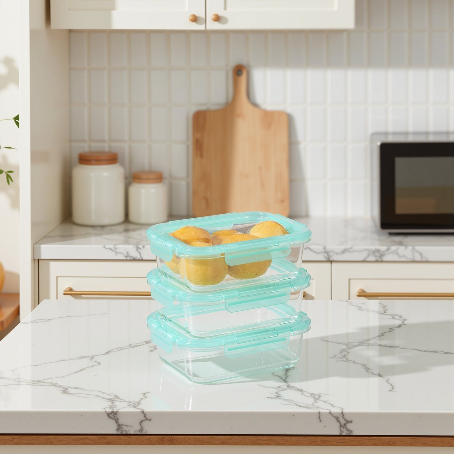 Glass Containers with Flexible Silicone Lids - Set of 3