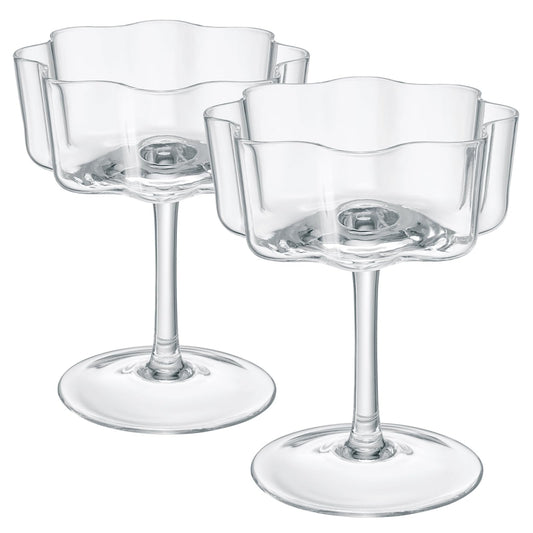 Flower Wave Coupe Cocktail Colored Glass | Set of 2 | Clear