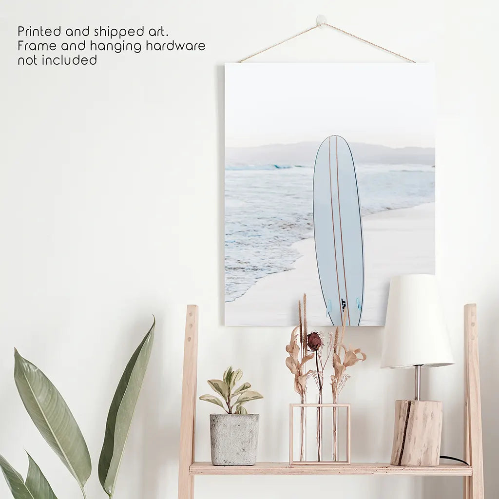 Blue Surfboard Print. Ocean Beach Wall Art