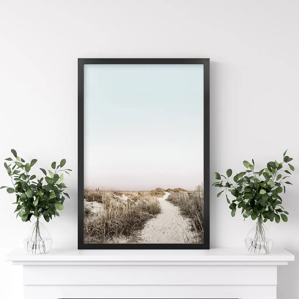 Boho Chic Wall Art Print. Sandy Beach Path, Dried Grass