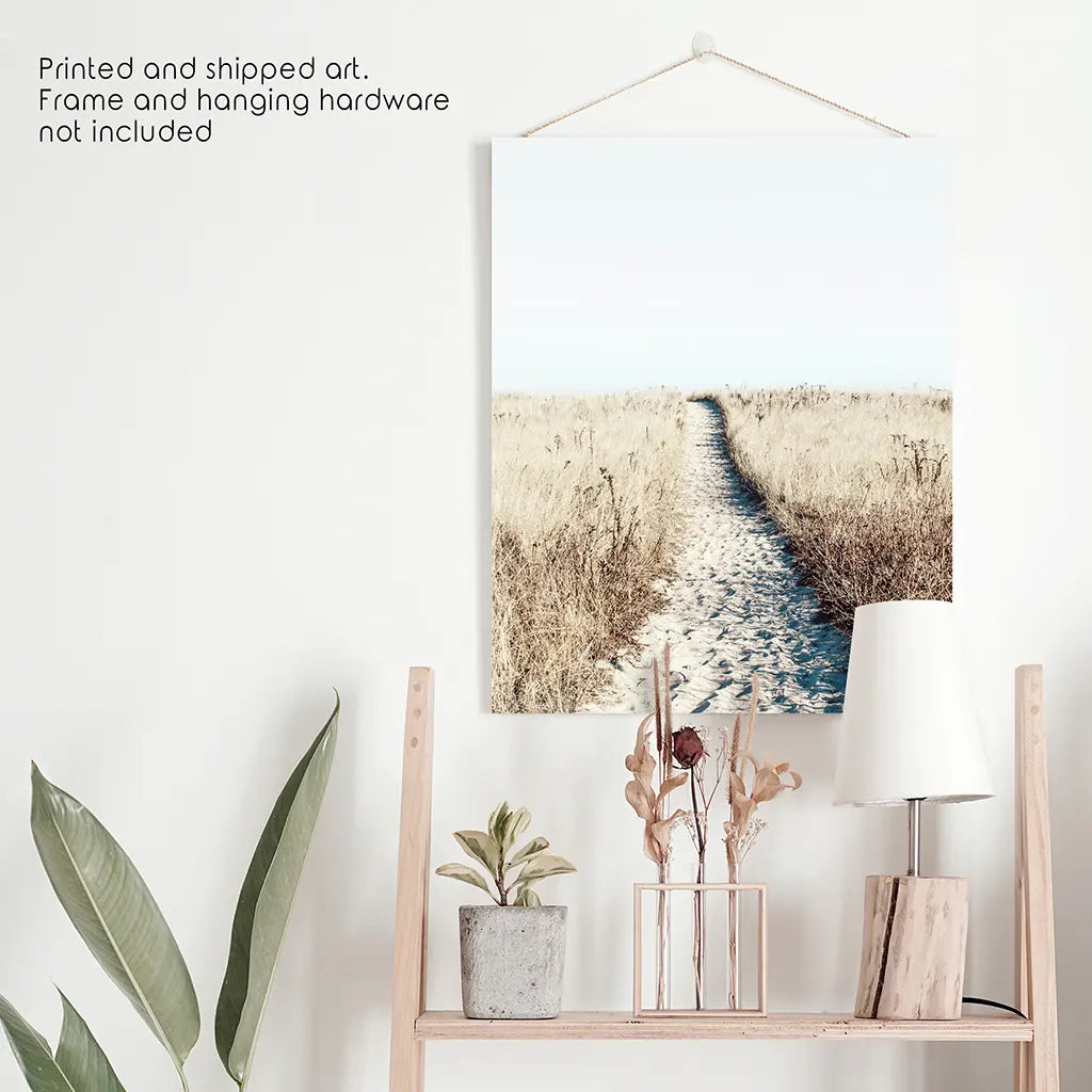 Calm Beach Wall Art Print. Sand Dunes, Dried Grass