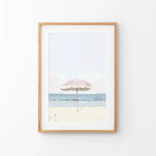 Girl's Nursery Wall Decor. Pink Umbrella, Blue Ocean