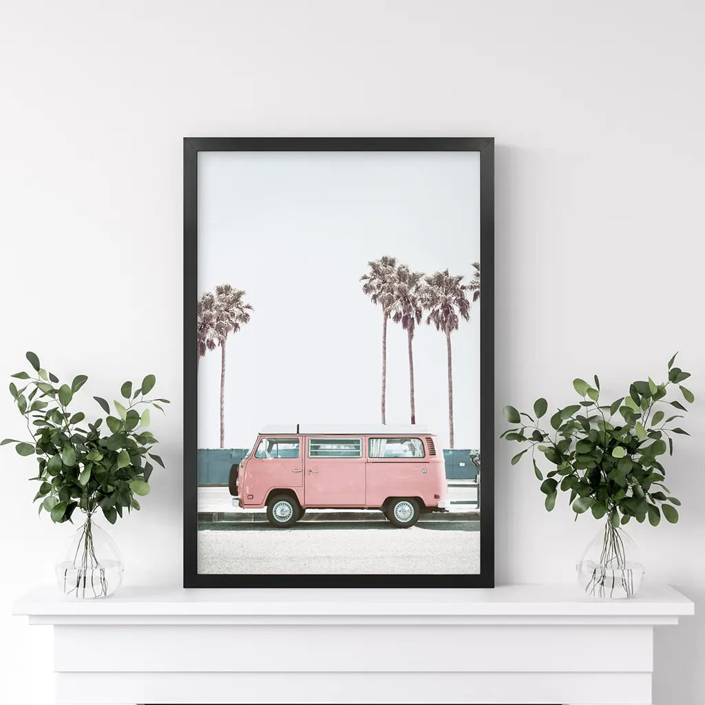 Travel Pink Van Wall Decor. California Summer Theme