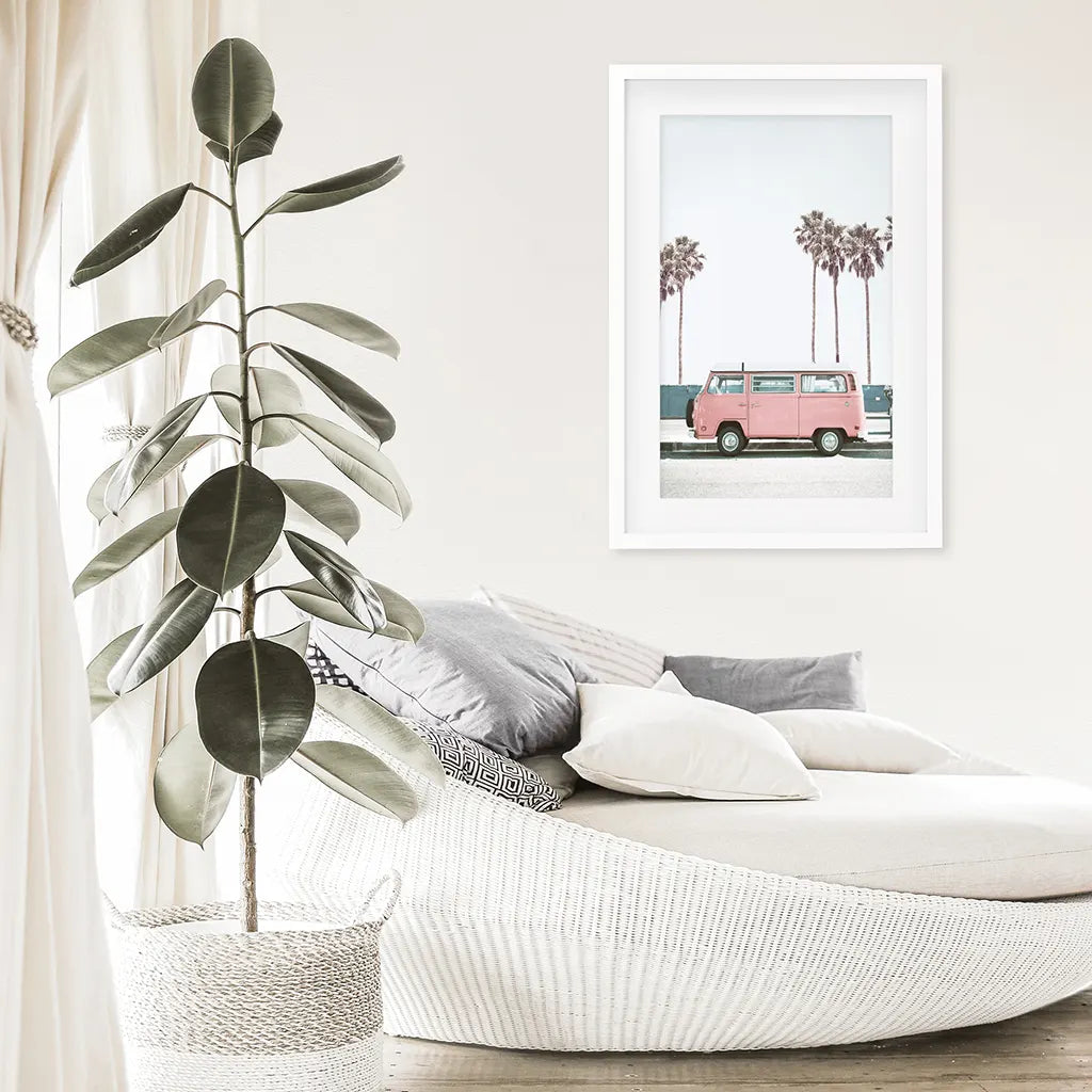 Travel Pink Van Wall Decor. California Summer Theme