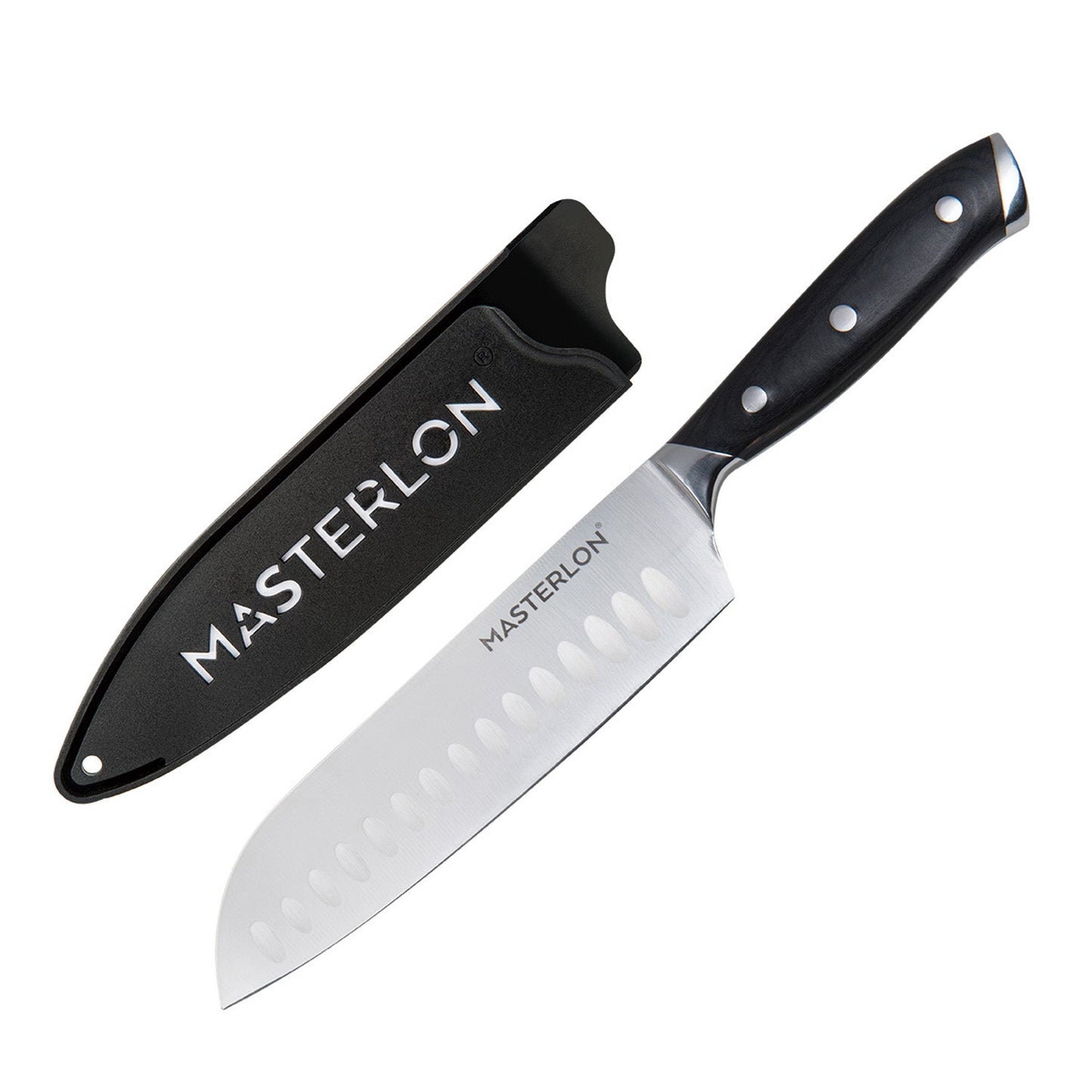MASTERPAN Essential Chef’s Knife Bundle - 8" Chef’s Knife, 8" Slicer Knife & 7" Santoku Knife - Stainless Steel Blades with Protective Covers