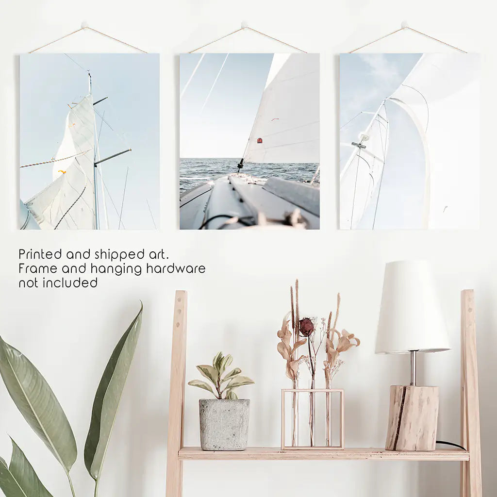 Nautical 3 Piece Wall Art. Sailing at Sea on a Yacht