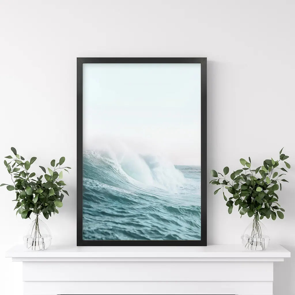 Large Pastel Blue Ocean Waves Print. Nautical Theme