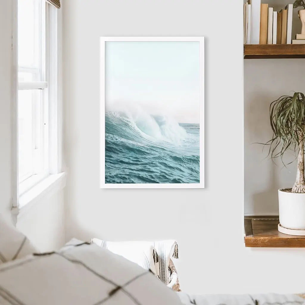 Large Pastel Blue Ocean Waves Print. Nautical Theme