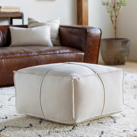 Friendsville Solid & Striped Ivory Pouf
